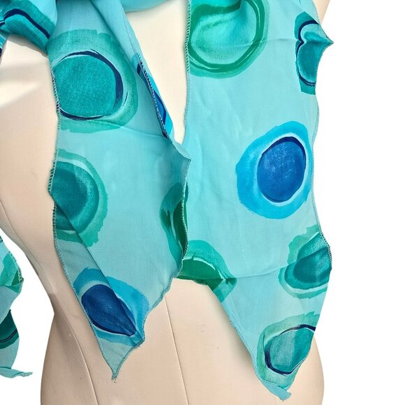 Blue Green Scarf Colorful Polka Dot Multi End Tie Scalloped Edges JJ3796 - Picture 6 of 6